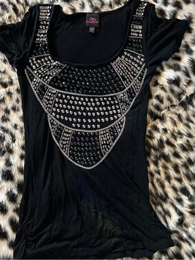 2b bebe Black Embellished Scoop Neck Top